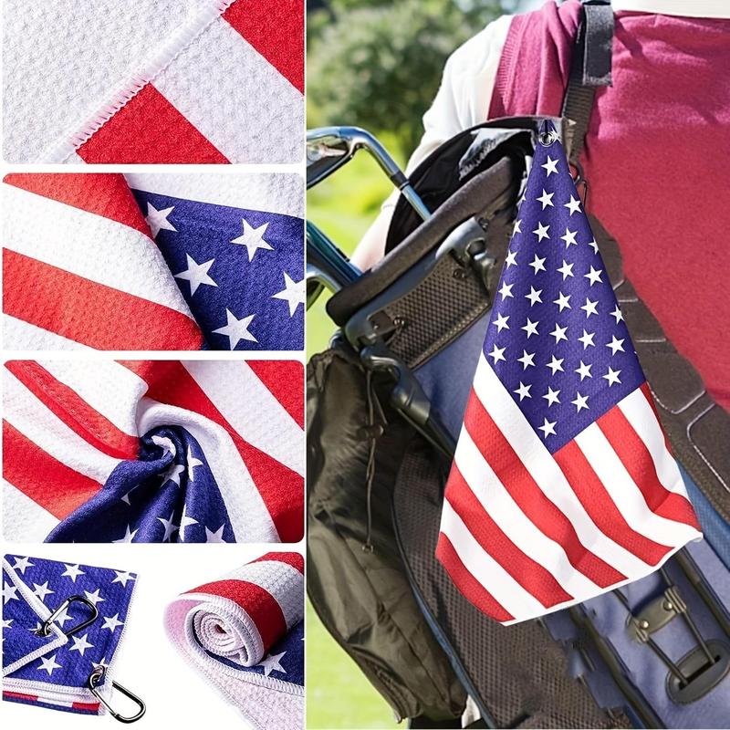 Flag Pattern Golf Towel, Portable Water Absorption Printed Golf Towels with Clip, Creative Birthday Gift for Golf Lovers