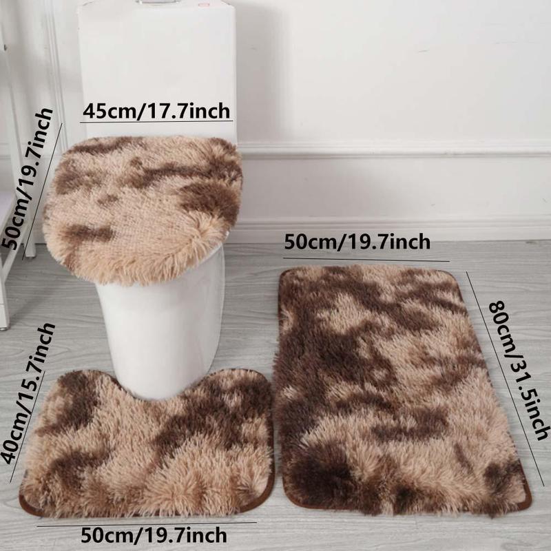 Bathroom Mat Set, 3 Counts set Including U-shape Mat & Lid Cover Pad & Door Mat, Non-slip Rug for Home Bathroom