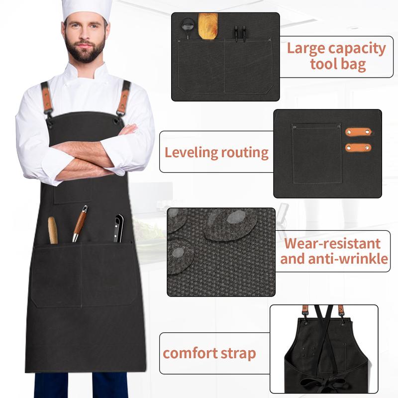 Aprons with Pockets for Men Women Chef Apron Cooking Apron Waitress Server Aprons Waterproof Heavy Duty Cotton Canvas Adjustable Size M to XXL