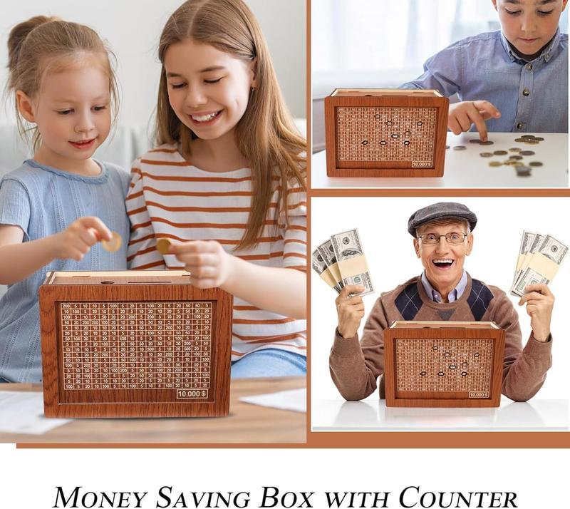 Wooden Money Saving Box - Secure Cash Vault & Savings Bank for Adults & Kids - Save Your Money with Cashbox Saver Box