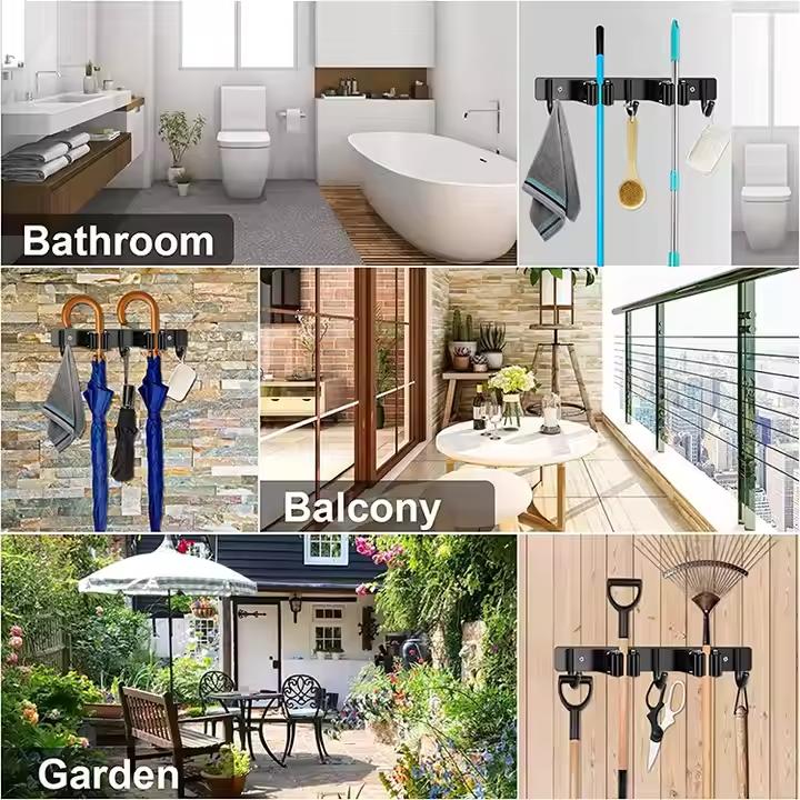 Mop and Broom Holder Wall Mount, Upgraded Broom Organizer Wall Mount, Stainless Steel Broom Hanger Wall Mount for Home Kitchen Garden Laundry Garage