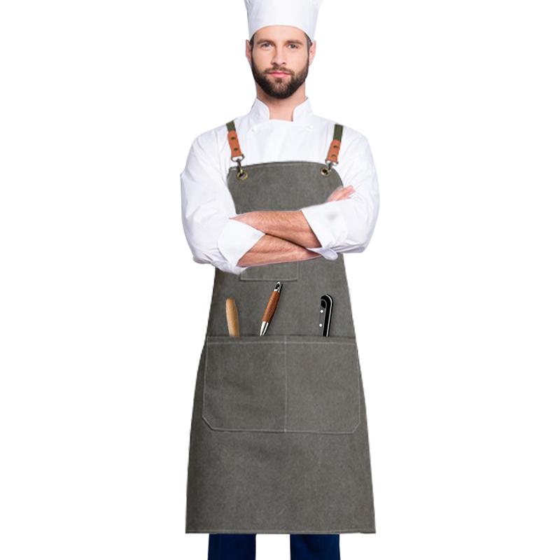 Aprons with Pockets for Men Women Chef Apron Cooking Apron Waitress Server Aprons Waterproof Heavy Duty Cotton Canvas Adjustable Size M to XXL