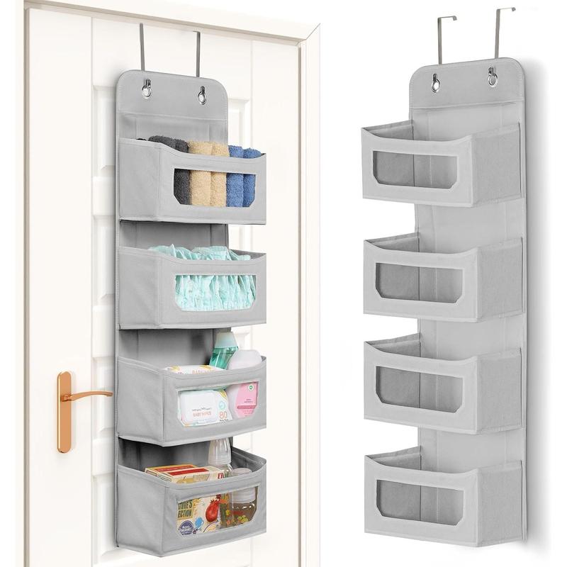 Over The Door Organizer 4 Shelf Hanging Closet Organizers and Storage Organizer for Closet, RV Closet Door Organizers for Storage, Bedroom (Grey)