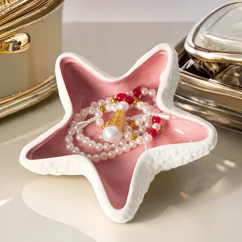 Starfish Shaped Jewelry Storage Bowl, 1 Count Ceramic Jewelry Key Sundries Storage Holder, Desktop Decoration Ornament for Home Bedroom Dressing Table