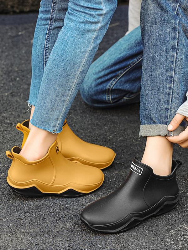 Women's Solid Color Rain Boots, Fashionable Waterproof Anti-slip Rain Boots for Outdoor Work, Waterproof Garden Shoes, Ankle Rain Shoes for Women