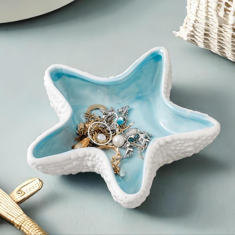 Starfish Shaped Jewelry Storage Bowl, 1 Count Ceramic Jewelry Key Sundries Storage Holder, Desktop Decoration Ornament for Home Bedroom Dressing Table