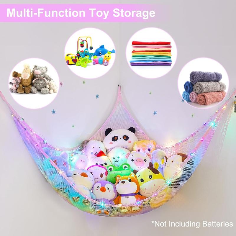 Stuffed  Hammock Corner Led Light Stuffed  Storage Hanging Plushie Net   Storage Organizer Stuffed  Holder Room Decor