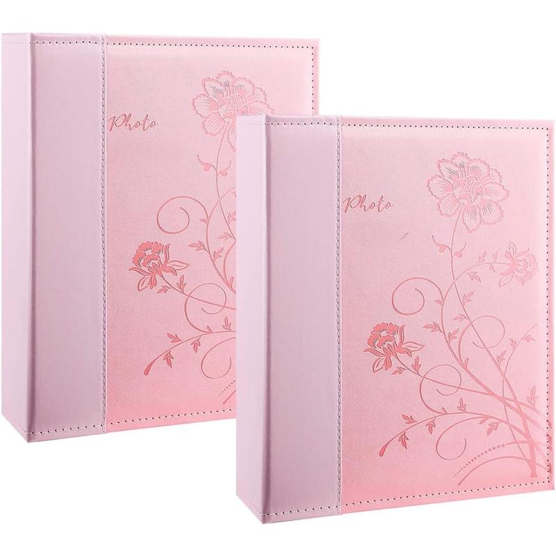 Small Photo Album 4x6 2 Pack, Each Pack with 26 Clear Pages Holds 52 Vertical Photos for 4x6 Picturs, Artwork or Postcards Storage (Pink)