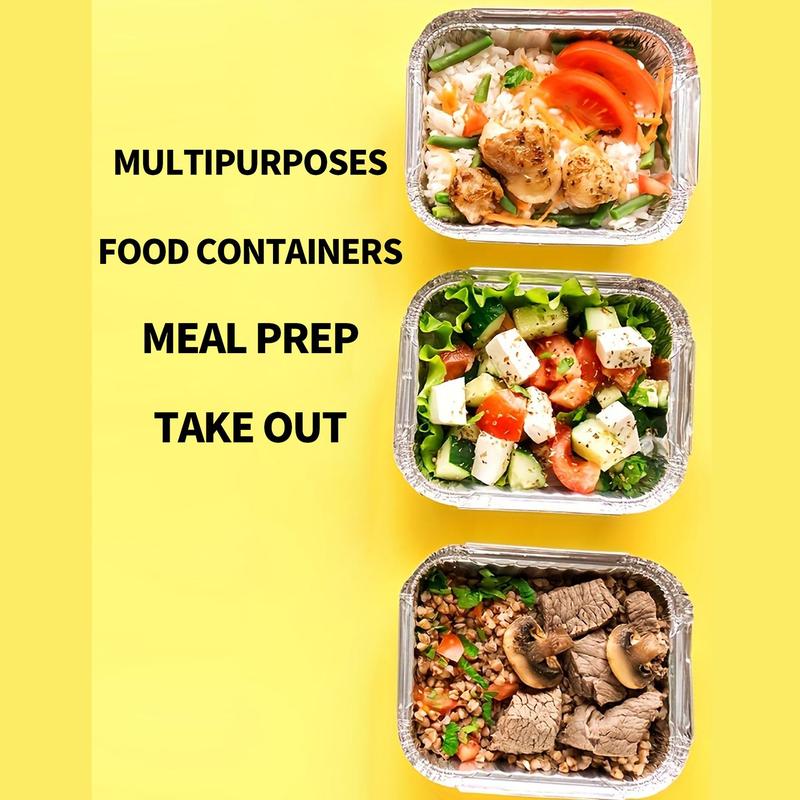 Disposable Aluminum Foil Container, 20 50pcs Rectangular Food Storage Box with Lid, Multifunctional Takeaway Container for Baking Cooking