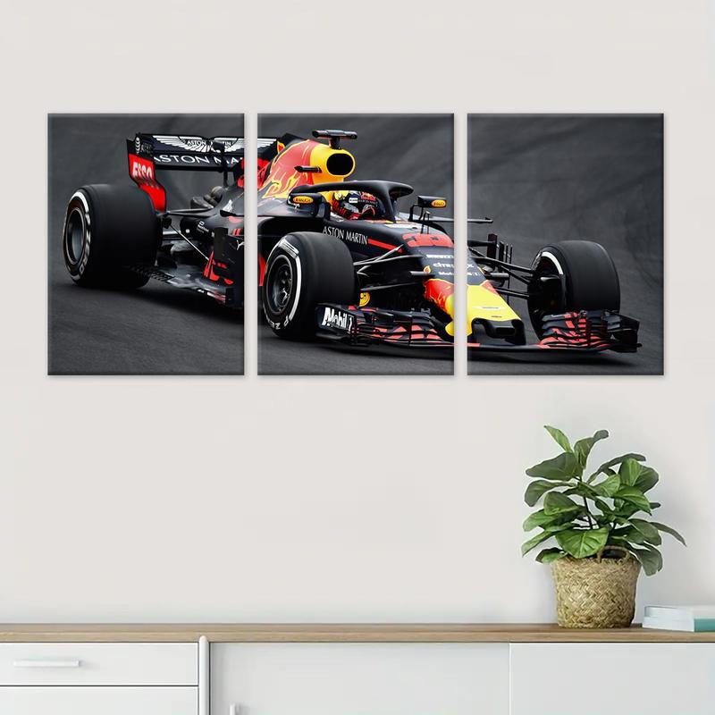 Wooden Framed Canvas Painting, 3 Counts Racing Car Pattern Wall Art, Modern Art Wall Decoration for Living Room Office Bedroom Home Dormitory