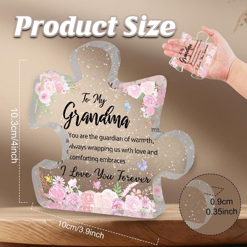 Letter Design Acrylic Puzzle Ornament, To My Grandma Gift, Transparent Acrylic Plaque, Birthday Gift For Grandma, Appreciation Gift For Grandma, Best Heartwarming Gift For Grandma