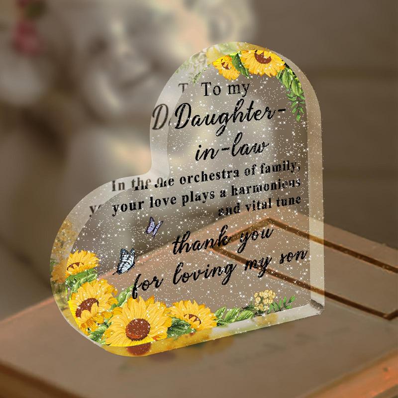 Heart Shaped Acrylic Plaque, 1 Count Slogan Graphic Acrylic Ornament, Thank You Gift for Daughter-in-law