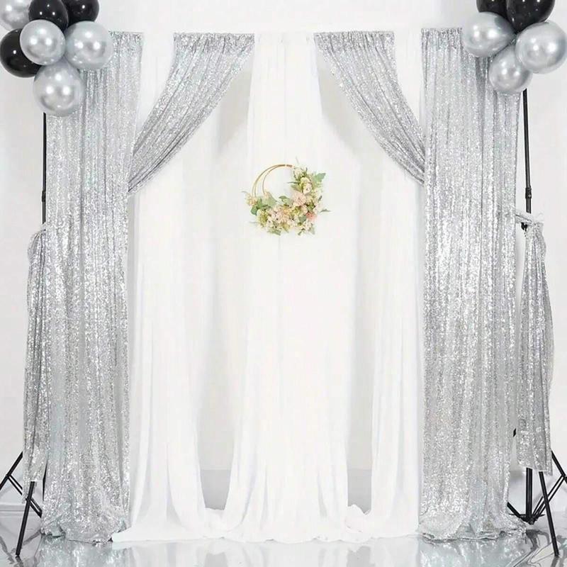 Glitter Sequin Backdrop Curtain, 2counts Glitter Shimmer Fabric Backdrop, Wedding Party Decorative Backdrop, Festive & Party Supplies