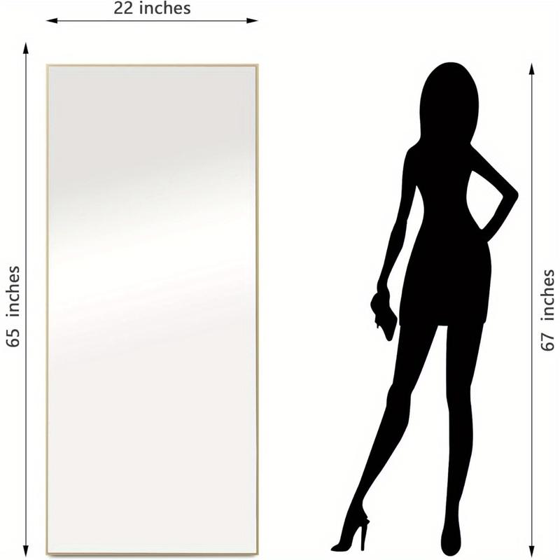 Full Length Mirror, 65‘’x 22'' Floor Mirror with Stand, Floor Mirror with Aluminum Allning  Wall Mounted, for Bedroom and Living Room, 2 Colors Available (Black  Gold)