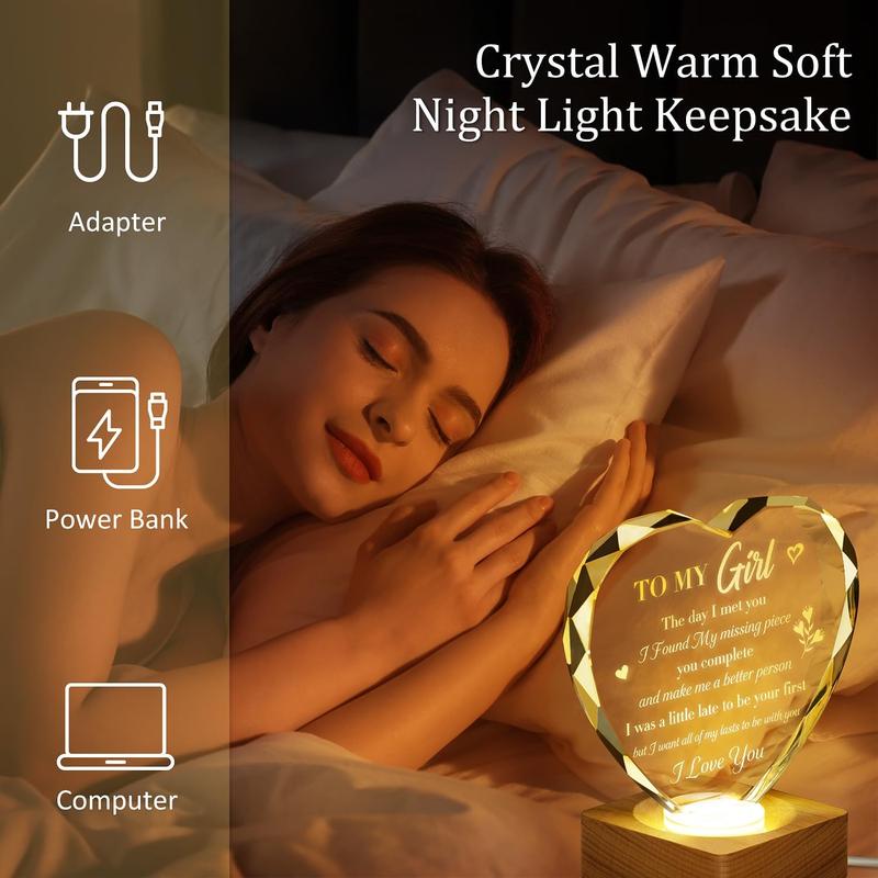 to My Gifts 3D Illusion Lamp for Girlfriend, Engraved Crystal Night Light Presents, Birthday Anniversary Christmas Valentines Day Gifts for Girlfriend Wife from Husband Boyfriend