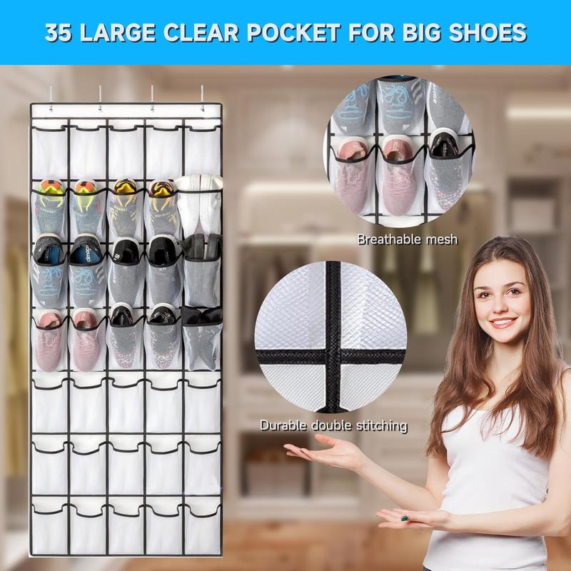 Shoe Storage Bag, Large Capacity Door Back Shoe Storage Hanging Bag with Hooks, Hanging  Storage Organizer,  Clear Mesh Shoe Organizer for Home Dormitory Hotel Salon, Bedroom Accessories, Men Gifts, Home Ideals 2024