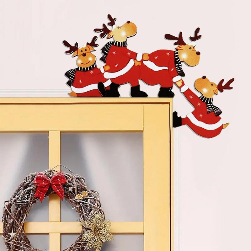 Christmas Santa & Reindeer Design Wooden Door Frame Decor, 1 Count Funny Design Door Frame Decor, Perfect for Holiday Home & Office Decor