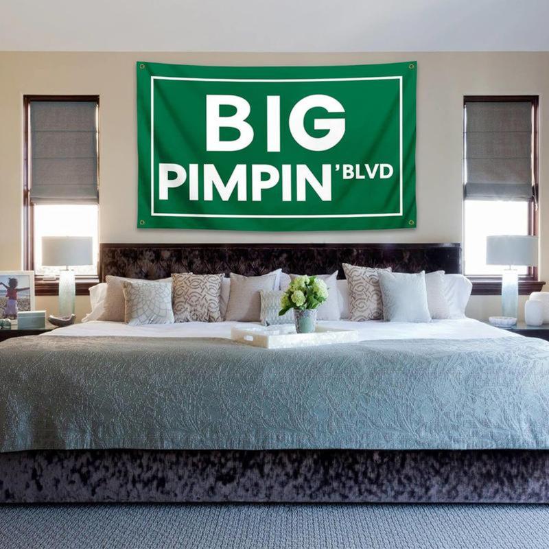 Big Pimpin' Blvd Funny Quote Flag Banner – 3x5 Ft UV Resistant Tapestry for Man Cave, College Dorm, and Outdoor Parties