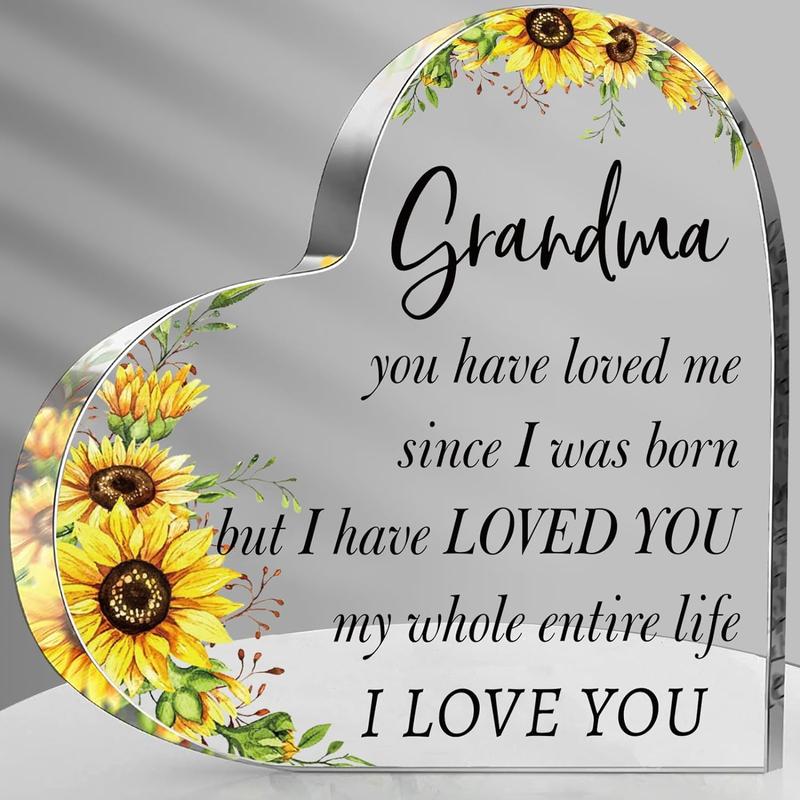 Grandma Gifts from Grandchildren, Acrylic Heart Sign Presents, Birthday, Mothers Day, Christmas Sunflower Gifts for Grandma, Nana, Grammy, Grandmother, Mimi