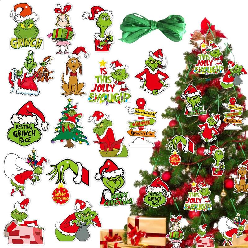 32 Pcs Christmas Tree Ornaments Set Christmas Tree Decorations Paper Hanging Decorative Ornaments Holiday Winter Green Christmas Tree Decor