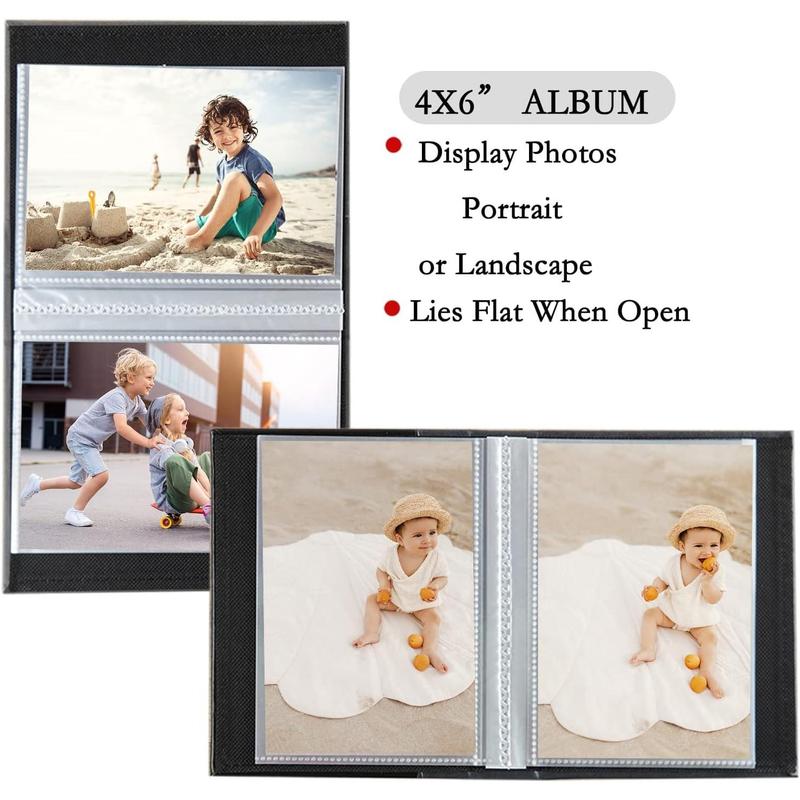 Small Photo Album 4x6 2 Pack, Each Pack with 26 Clear Pages Holds 52 Vertical Photos for 4x6 Picturs, Artwork or Postcards Storage (Pink)