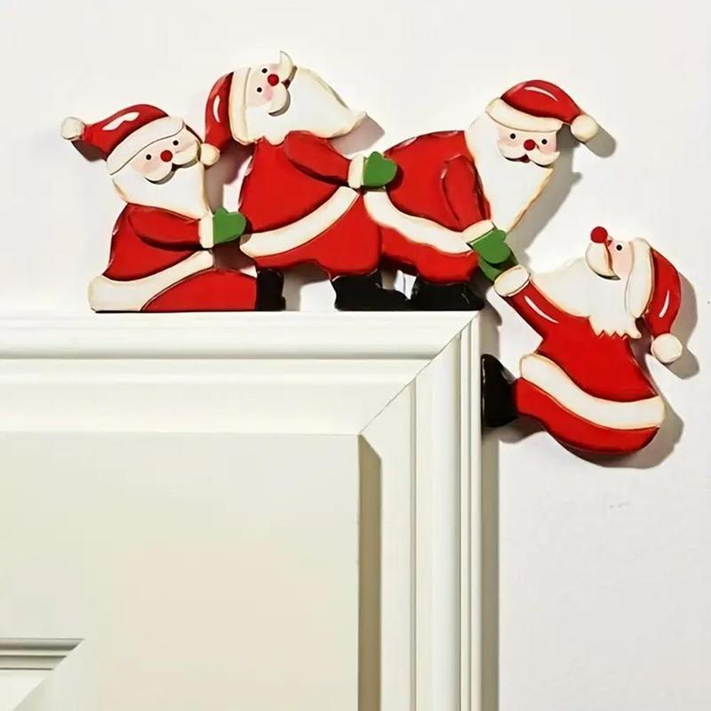 Christmas Santa & Reindeer Design Wooden Door Frame Decor, 1 Count Funny Design Door Frame Decor, Perfect for Holiday Home & Office Decor