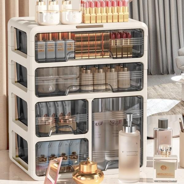 Makeup storage box with 5 drawers, plastic storage, suitable for dressing table cosmetics display box, large capacity bathroom countertop plastic storage, used for skincare products