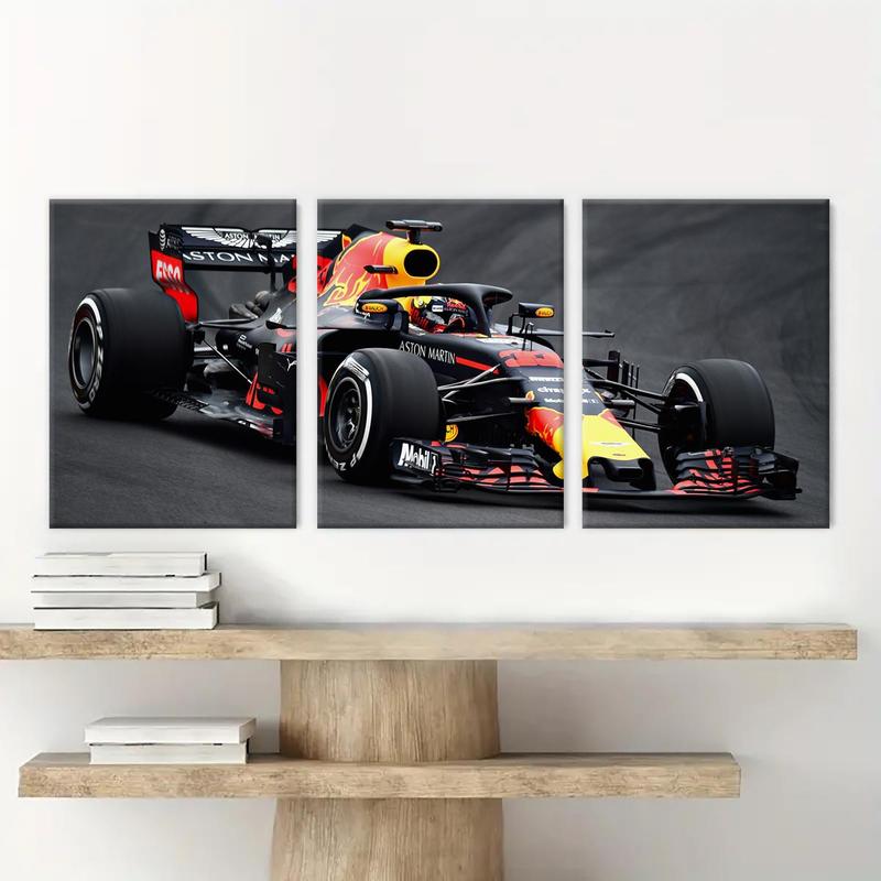 Wooden Framed Canvas Painting, 3 Counts Racing Car Pattern Wall Art, Modern Art Wall Decoration for Living Room Office Bedroom Home Dormitory