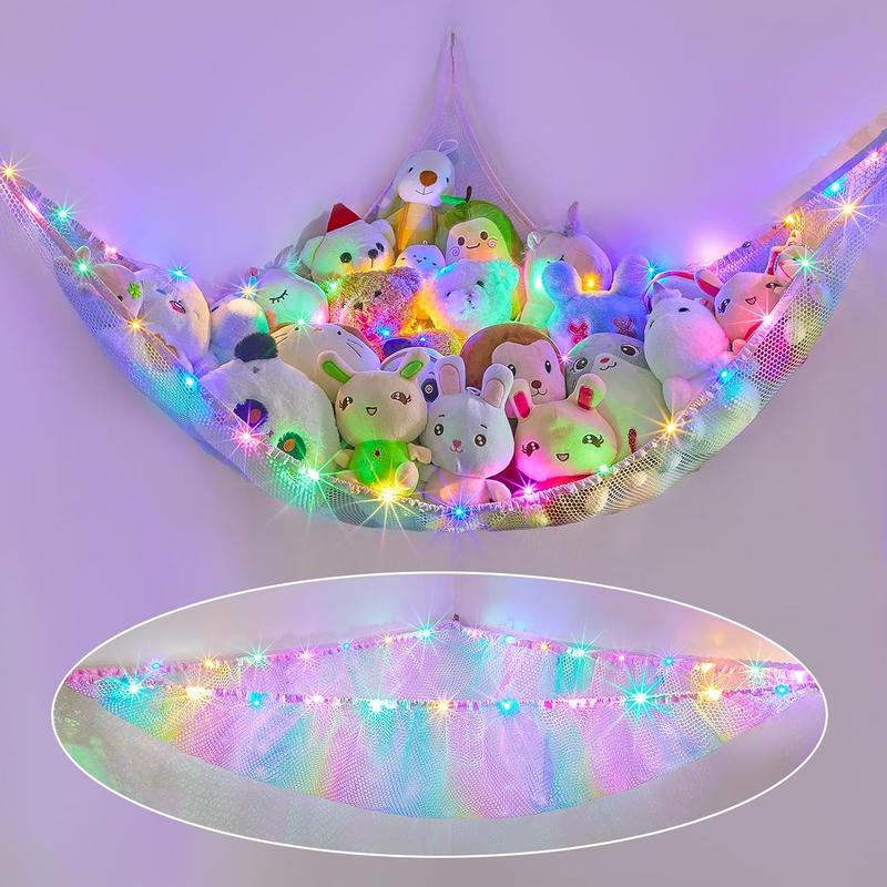 Stuffed  Hammock Corner Led Light Stuffed  Storage Hanging Plushie Net   Storage Organizer Stuffed  Holder Room Decor