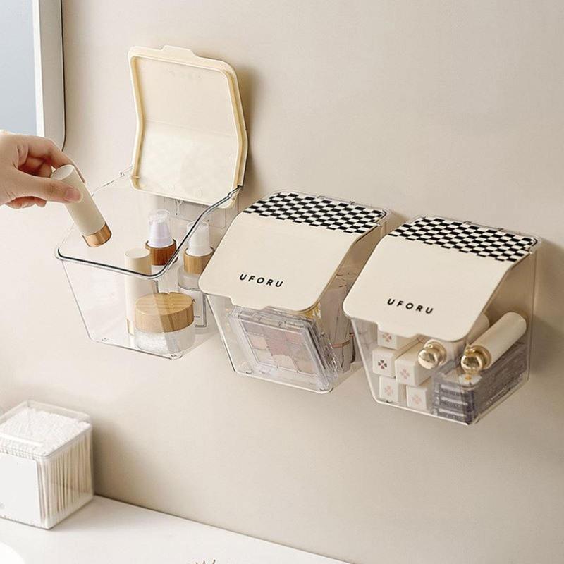 Wall Mounted Storage Box, 4 Counts Clear Storage Box with Lid, Multifunctional Storage Organizer for Home Bathroom Bedroom Study Room