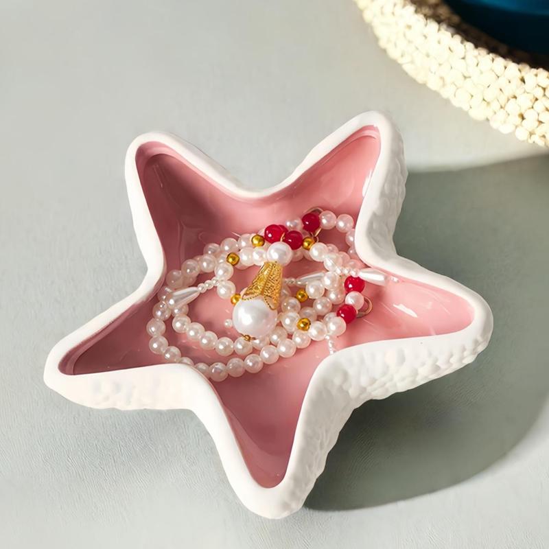 Starfish Shaped Jewelry Storage Bowl, 1 Count Ceramic Jewelry Key Sundries Storage Holder, Desktop Decoration Ornament for Home Bedroom Dressing Table