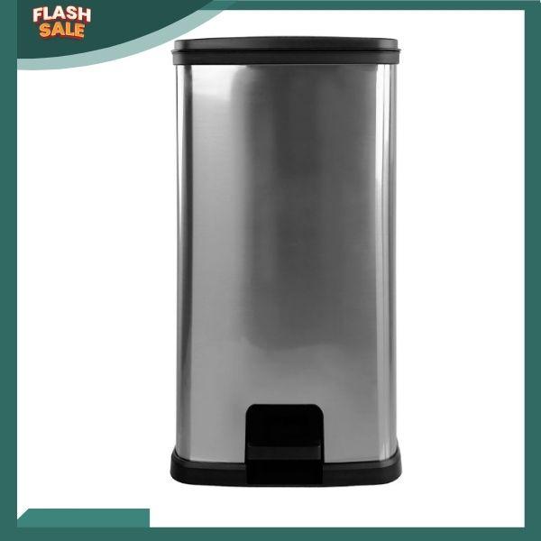 Mainstays 13.2 Gallon Trash Can, Plastic Rectangular Step Kitchen Trash Can, Silver