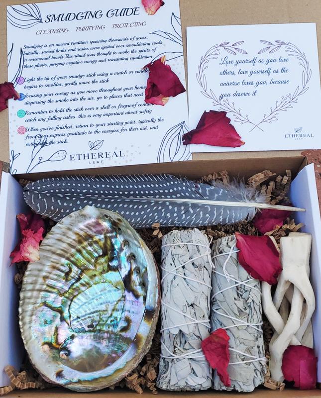 5 Pack Sage Sticks Smudge Kit 4'' Long, White SAGE Incense Bundles, Abalone Shell, Feather In Gift Box For Healing, Energy Cleansing, Yoga, Meditation