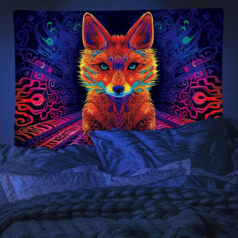 Fox Print Tapestry, 1 Count Colorful UV Blacklight Wall Hanging Blanket For Living Room Bedroom Dorm Room Home Decor, With Free Installation Accessories