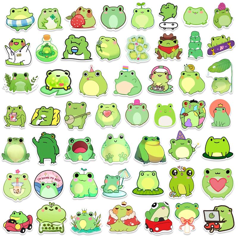 50pcs Cute Cartoon Little Frog Pattern Sticker, Graffiti Waterproof Decoration Sticker, DIY Decor Sticker For Home, Scrapbook, Water Bottle