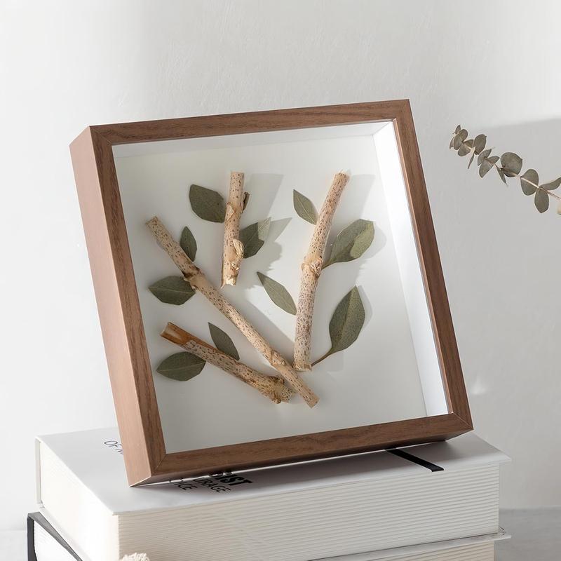 Shadow Box Frame with Linen , Pine Wooden Frame with Shatter-Resistant Glass Shadowbox Display Case for Wall and Tabletop,  Box for Flower, Medals, Tickets, Photos (Walnut, 8