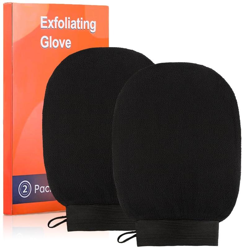 Exfoliating Glove Body Scrubber, Premium Exfoliating Mitt for Normal to Dry Skin, Body Exfoliator for Self-Tan Removal and Applicationin, Made of Viscose Fiber （2 Black）