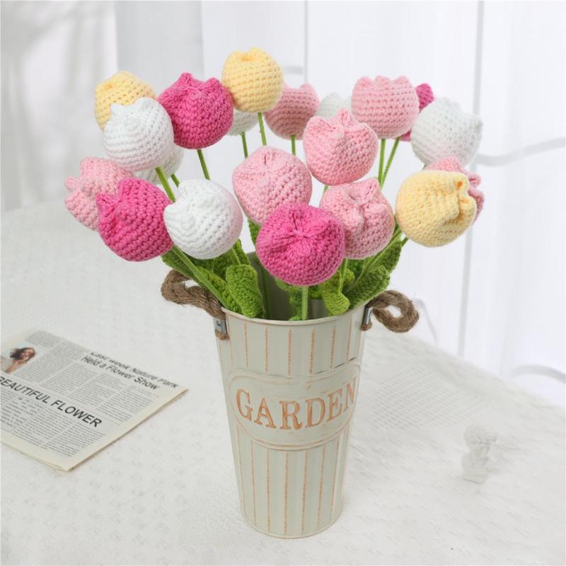 Christmas Room Decor Crochet Tulip without Vase, 10 20 30pcs Artificial Flower, Summer Tulips Artificial Flowers Bouquet, Home Decor Supplies for Living Room Bedroom Dining Room Wedding Party, Fall Decor, Fall Decor