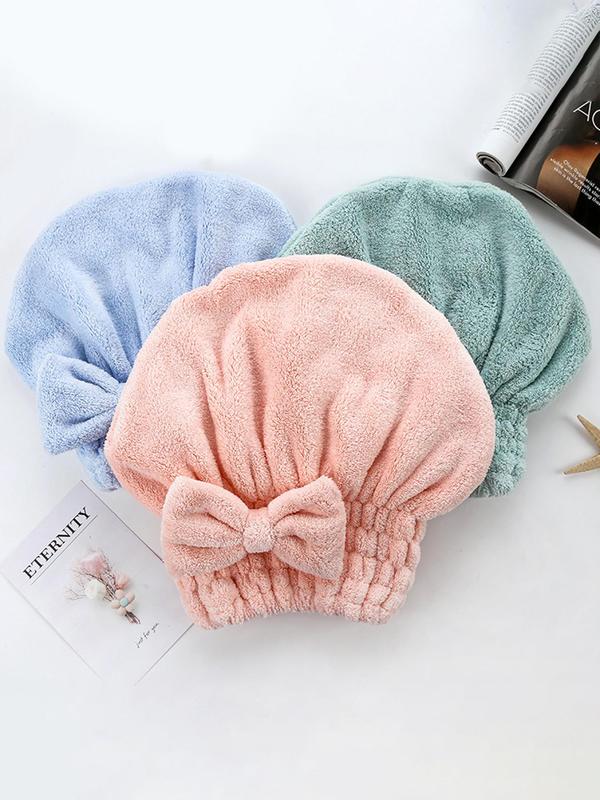 Bow Decor Turban Hat, Soft Comfort Hair Drying Cap, Hair Drying Cap for Women, Fashion Hair Accessories for Daily Use