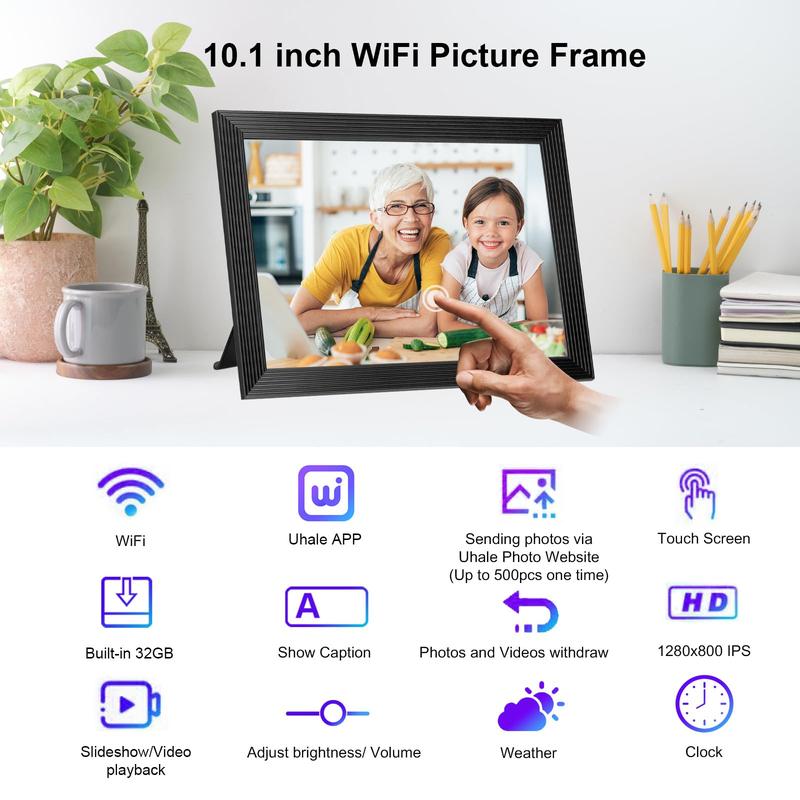 [Black Friday] Christmas Gift 2024 Smart Digital Photo Frame, 10.1 Inch WiFi Digital Picture Frame with 1280x800 IPS Touch Screen, Built-in 32GB Storage, Auto-Rotate, Easy to Share Photos or Videos at Anywhere via Free App