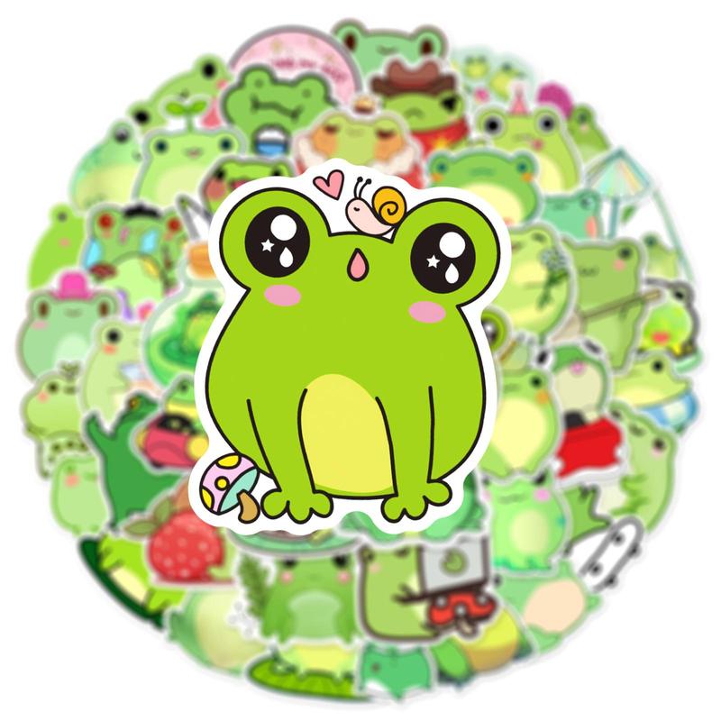 50pcs Cute Cartoon Little Frog Pattern Sticker, Graffiti Waterproof Decoration Sticker, DIY Decor Sticker For Home, Scrapbook, Water Bottle