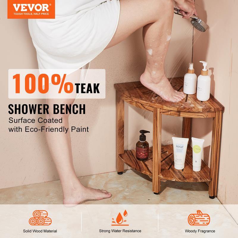 VEVOR Corner Teak Shower Bench, 18.5