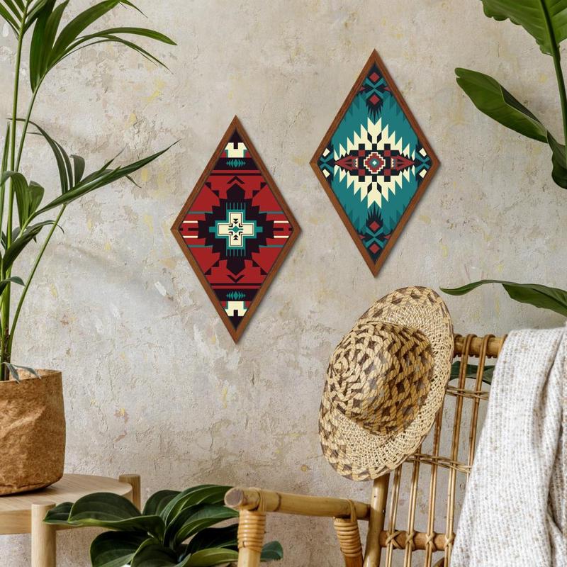 Diamond Shaped Wooden Wall Hanging Decor, 2 Counts set Geometric Pattern Wall Art, Wall Decor for Home Farmhouse Studio Office Bar Pub Club Cafe Coffee Shop