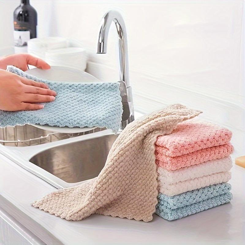 Random Color Kitchen Cleaning Cloth (10pcs), Durable Absorbent Towel for Easy Stain and Grease Removal, Multifunctional Household Dishwashing Rag Set