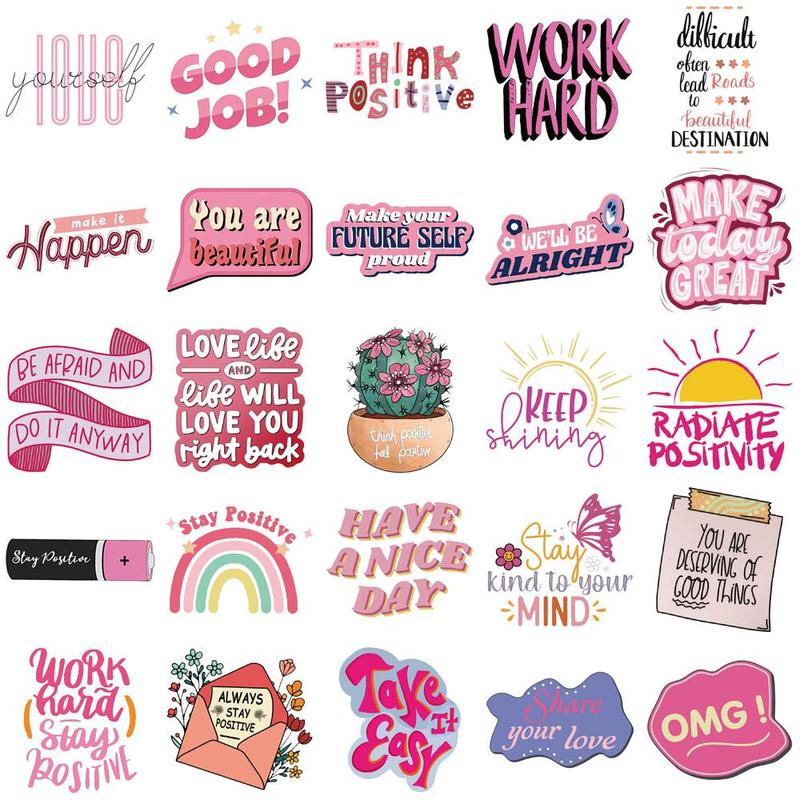 Inspirational Phrase Sticker, 50pcs set Self Adhesive Decorative Sticker, DIY Decals for Water Bottle, Laptop, Phone Case, Scrapbooking, Journal Making