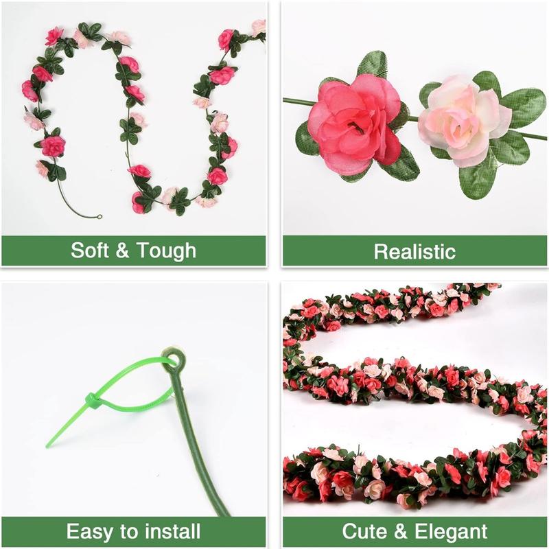 2 Pack 16.4Ft Flower Garland Artificial Rose Vines for Bedroom, Cute Fake Hanging Flower Vines Floral Garland Decorations for Wedding Party Wall Room