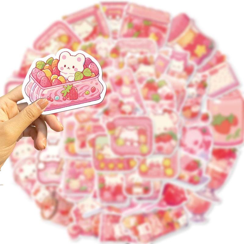 50pcs Cartoon Pink Snacks Series Graffiti Stickers, Waterproof Self Adhesive Decal, DIY Creative Paster For Students Gifts Bottle Refrigerator Phone Case Guitar