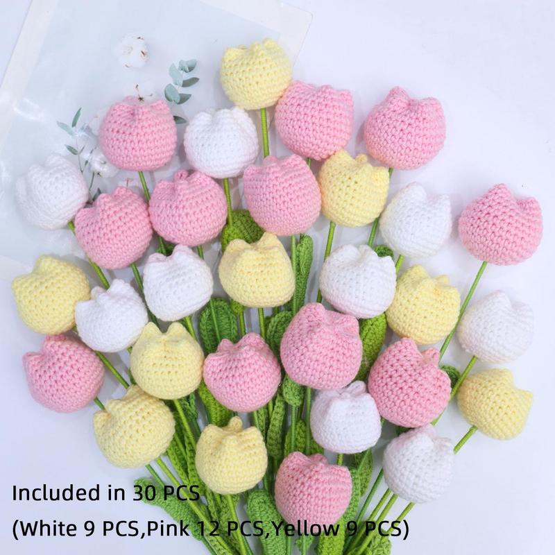 Christmas Room Decor Crochet Tulip without Vase, 10 20 30pcs Artificial Flower, Summer Tulips Artificial Flowers Bouquet, Home Decor Supplies for Living Room Bedroom Dining Room Wedding Party, Fall Decor, Fall Decor