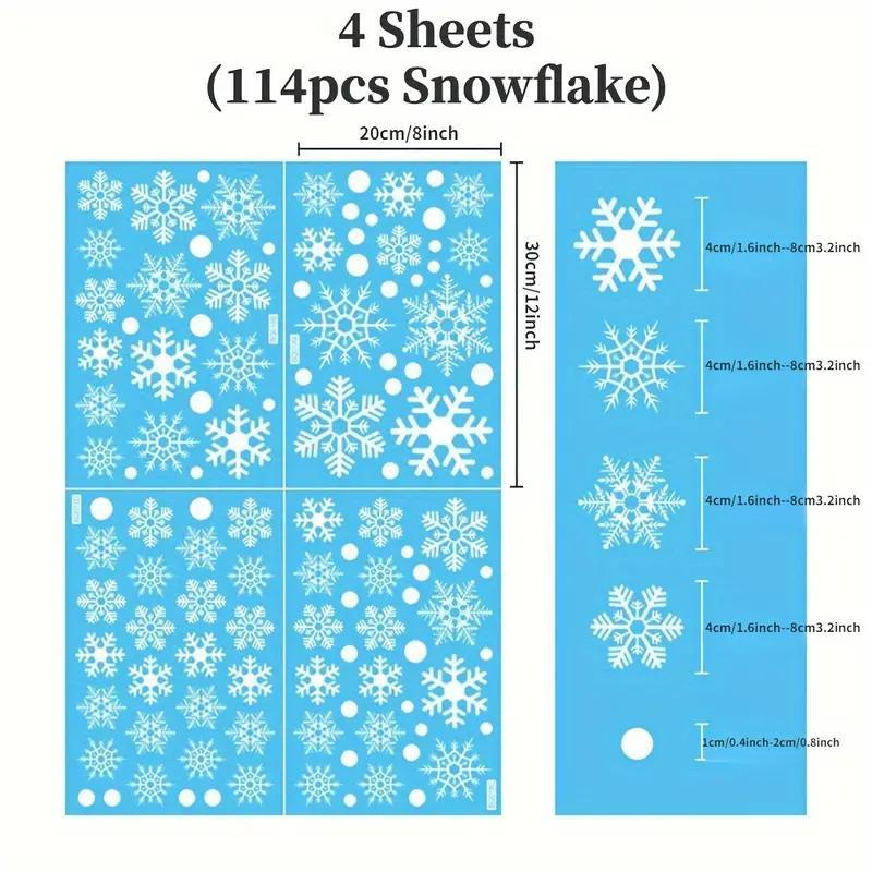 Snowflake Window Clings Set, 4 Counts set Electrostatic Window Stickers, No Power Needed Window Decals for Christmas & Winter Door Decorations