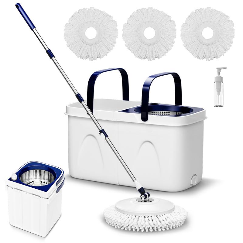 Spin Mop Bucket with Wringer System, Detachable Double Bucket with 3 Microfiber Replacement Refills, 51